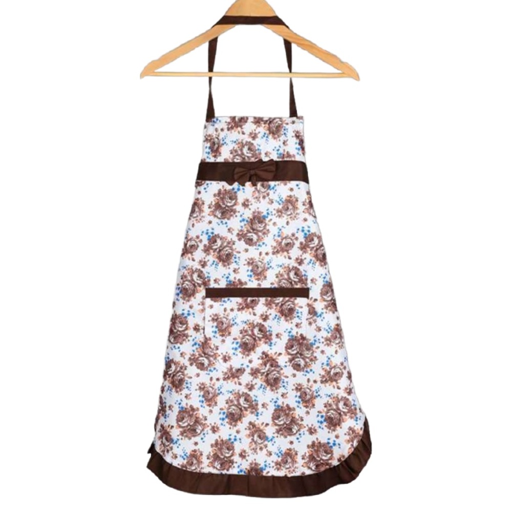 Brown Rose Floral Apron Kitchen Adjustable Pocket BBQ Baking Crafting Gardening